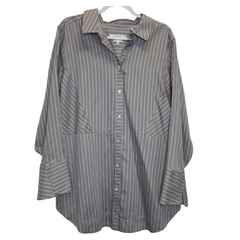 Foxcroft Gray Pinstripe Button-Front Blouse